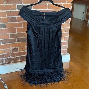 Marciano Black Off-Shoulder Dress with Feather Hem